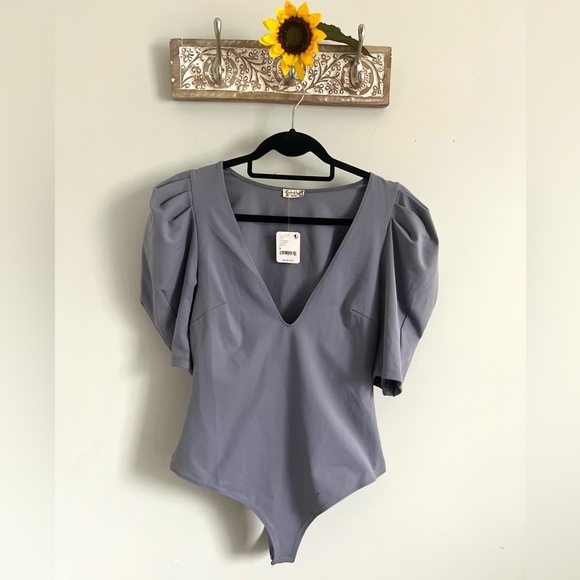 🌻🆕FREE PEOPLE Va Va Voop Duo Bodysuit Silver Blues-Size Medium - Picture 7 of 11